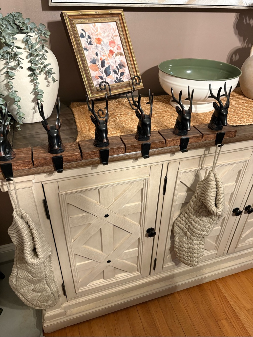 Rustic wood and  Black Reindeer  stocking holders - set of 6 retail 49.99 each